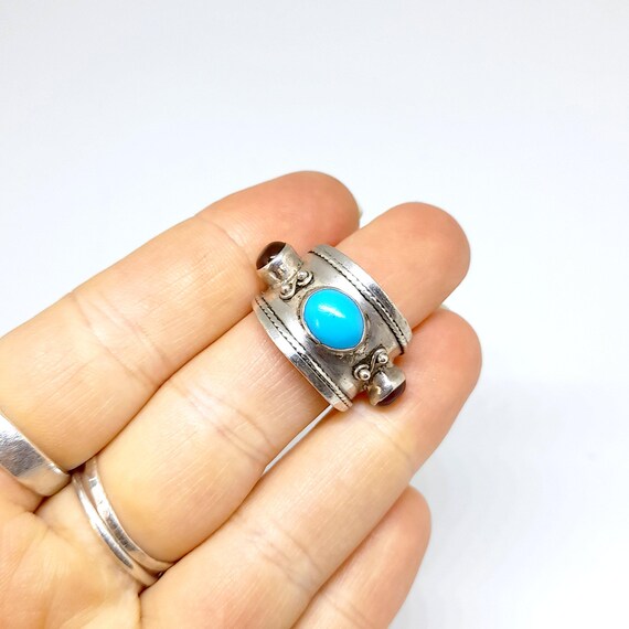 Sterling Silver Turquoise Ring Garnet Ring 925 Vi… - image 4