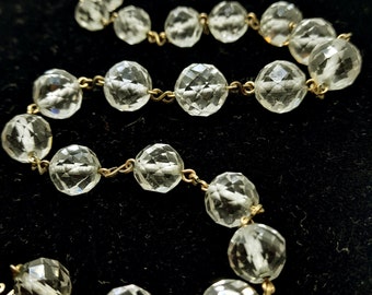 Vintage Czech Glass Bead Necklace Clear Faceted Glass Beads Crystal Sparkle 1930s Art Deco
