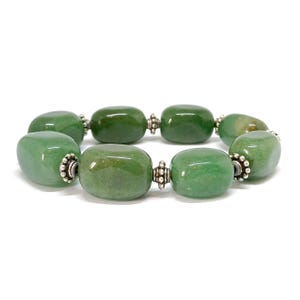 Chunky Green Aventurine Bracelet Natural Gemstone Beads Vintage Crystal Silver Spacers