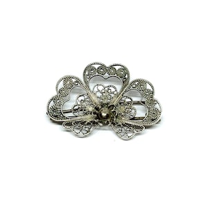 Sterling Silver Filigree Brooch Antique Brooch Half Flower Victorian Edwardian Vintage Wirework Pin