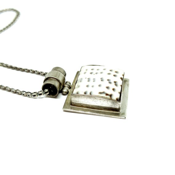 Sterling Silver Shell Pendant Square Unusual Spot… - image 8