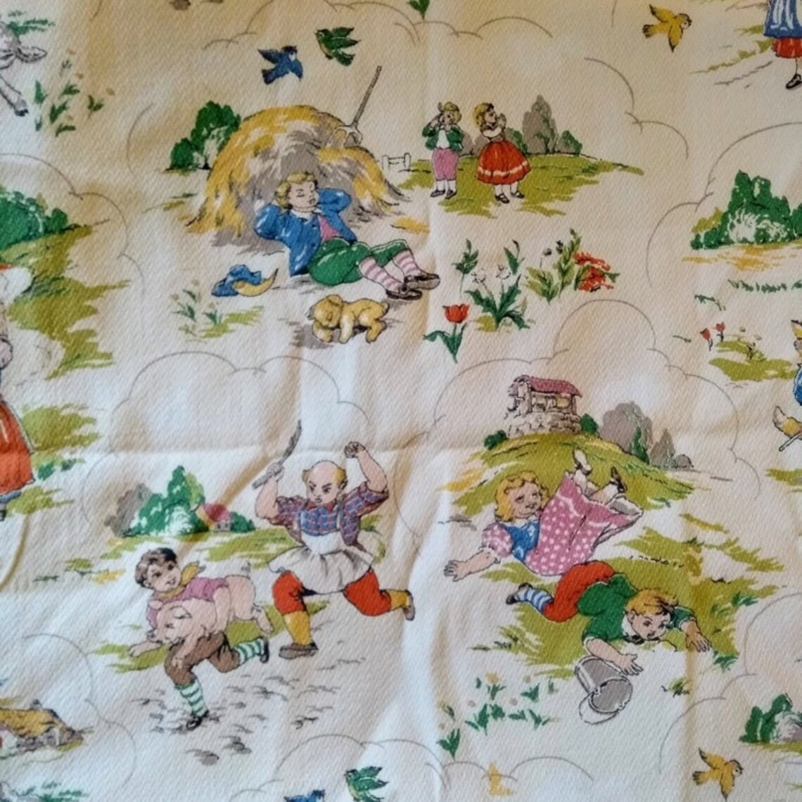 1950s Fabric Nursery Decorvintage Nursery Rhyme Barkcloth Etsy