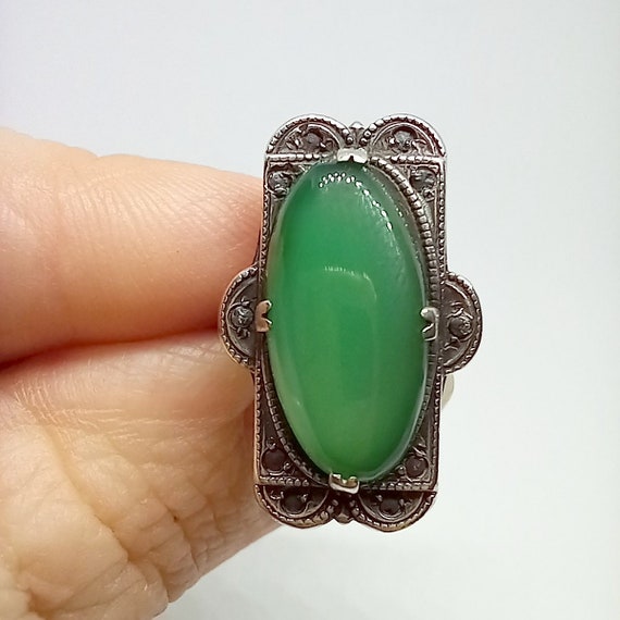 Art Deco Ring Sterling Silver Chrysoprase Ring Ma… - image 8