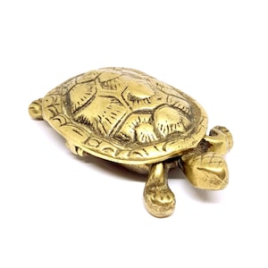 Vintage Brass Tortoise Trinket Box Heavy Solid Brass Hinged Lid 1950s 60s Match Box Ash Tray