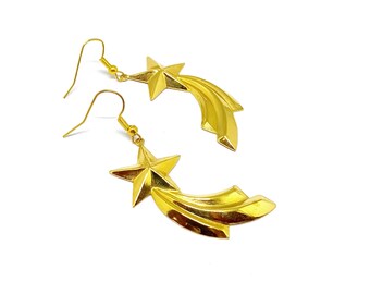 Gold Shooting Star Earrings Vintage Celestial Jewellery Gold Plated Statement Earrings