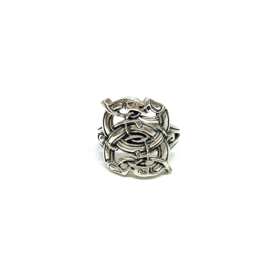 Huge Solid Silver Celtic Dragon Knot Ring Vintage… - image 1