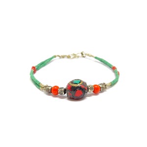 Turquoise Coral Bracelet Vintage Tribal Ethnic Tibetan Nepal Beaded 1990s