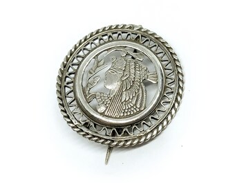 Art Deco Brooch Egyptian Revival Jewellery Sterling Silver Brooch Pharaoh Pin Vintage Ornate Filigree