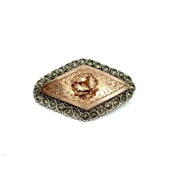 Copper Brooch 800 Silver Brooch Engraved Rose Etc… - image 7