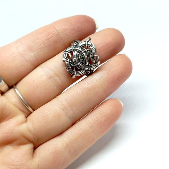Huge Solid Silver Celtic Dragon Knot Ring Vintage… - image 2