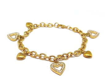 Gold Charm Bracelet Heart Charms Chain Bracelet 90s 00s Bracelet Stacking Vintage