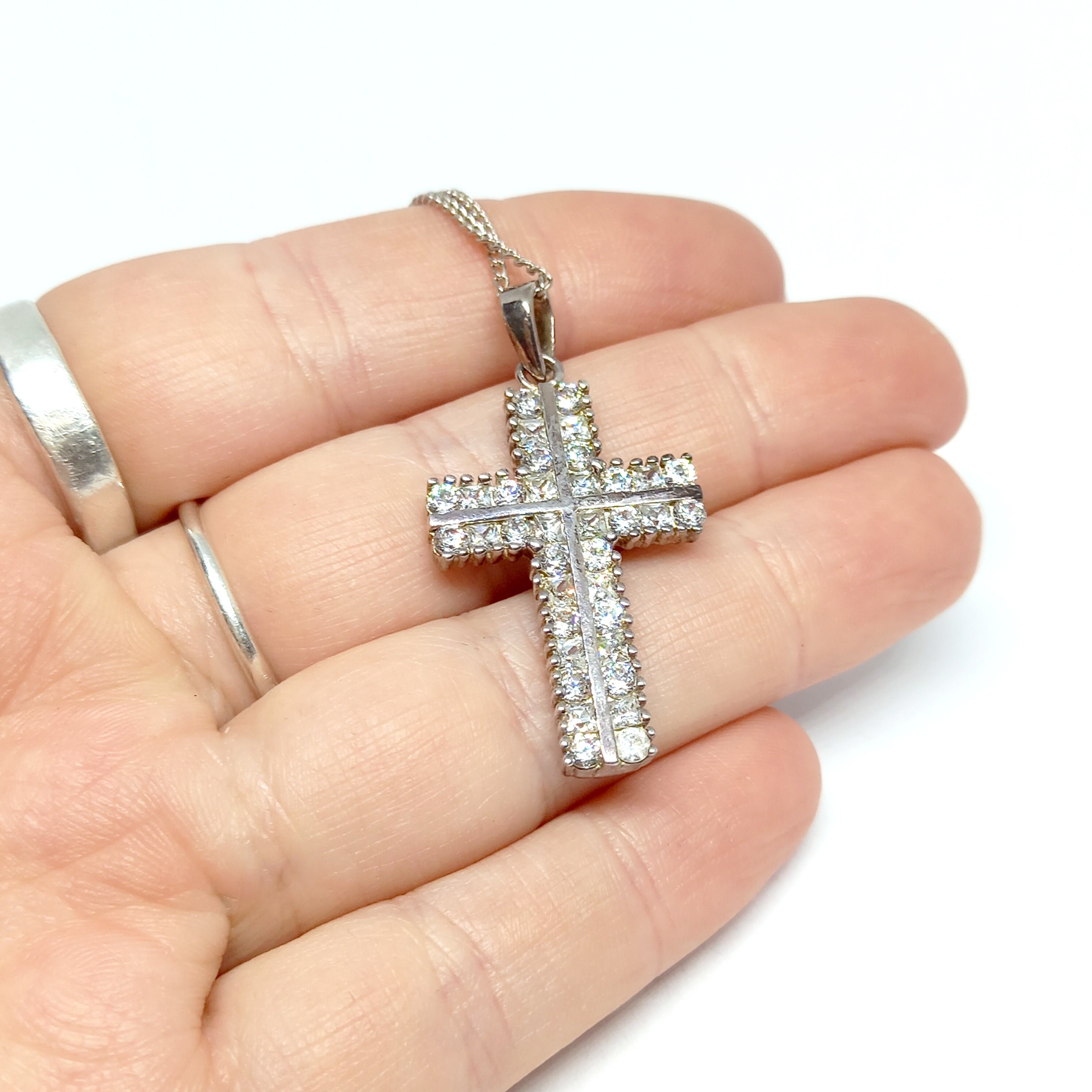 Cross Necklace Sterling Silver Cross Pendant Cubic Zirconia CZ Necklace ...