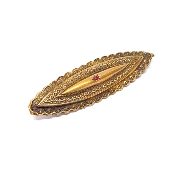 Victorian Revival Brooch Gold Eye Shape Ruby Past… - image 2