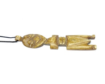 Tribal Necklace Fertility Symbol Pendant Carved Bone Figure African Horn Vintage Unusual Piece