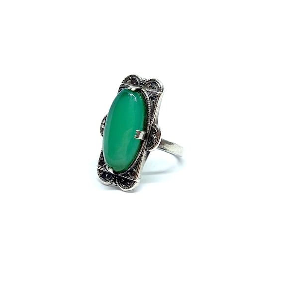 Art Deco Ring Sterling Silver Chrysoprase Ring Ma… - image 1