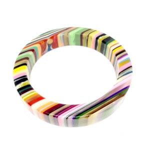 Vintage Sobral Bangle Rainbow Stripe Resin Signed Designer Collectible