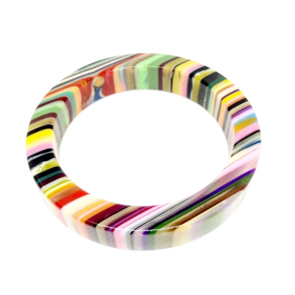 Vintage Sobral Bangle Rainbow Stripe Resin Signed Designer Collectible