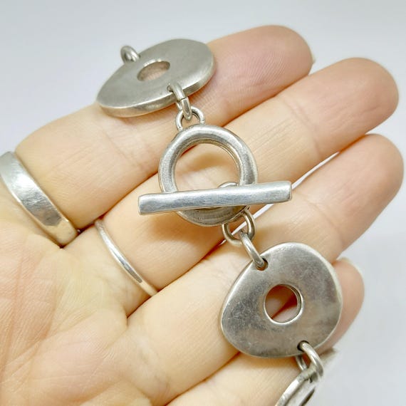 Chunky Solid Silver Bracelet Toggle Clasp 925 Vin… - image 5