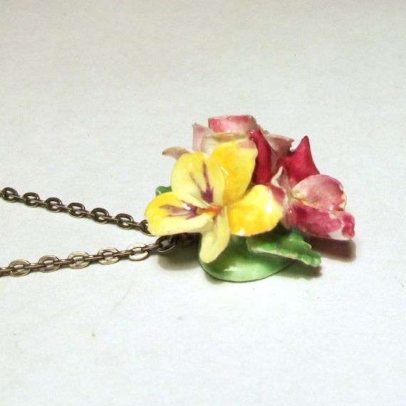 Porcelain Flower Pendant 1930s 40s Vintage Staffor