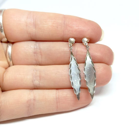 Sterling Silver Leaf Earrings Solid Silver Leaves… - image 4