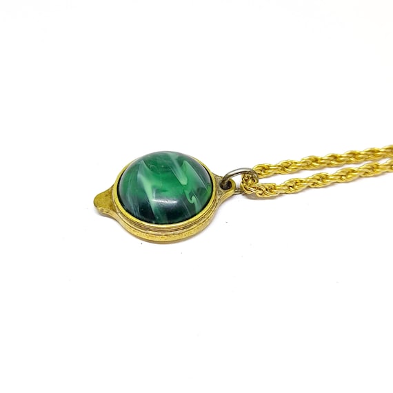 ヴィンテージペンダントネックレス グリーンマーブルゴールドチェーン