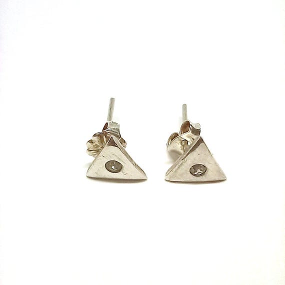 Sterling Silver Triangle Stud Earrings Rhinestone… - image 9