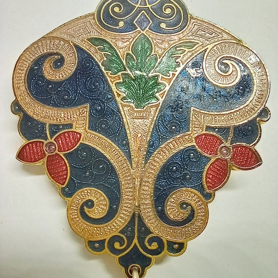 Art Nouveau Style Brooch Vintage Cloisonné Enamel… - image 3