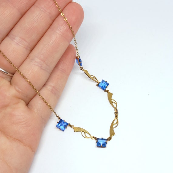 Pendentif Art Déco Plaqué Or Et Pierre Bleue - Vintage - Occasion