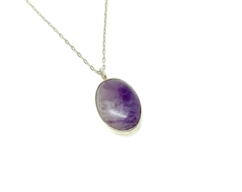 Sterling Silver Amethyst Pendant Vintage Large Amethyst Necklace 925 Hallmarked