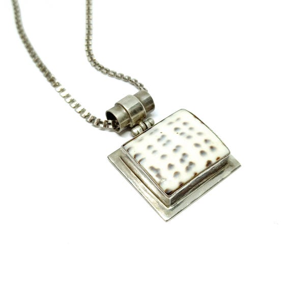Sterling Silver Shell Pendant Square Unusual Spot… - image 1