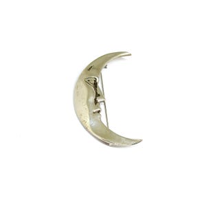 Silber Mond Brosche Vintage 80er 90er Jahre Mann im Mond Halbmond Gesicht Brosche Himmlischer Schmuck
