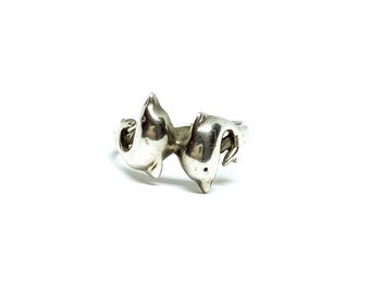 Sterling Silver Dolphin Ring Vintage 90s 925 Double Dolphin Cute Seaside Size P