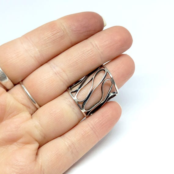 Statement Sterling Silver Ring Tall Wire Wave Des… - image 2