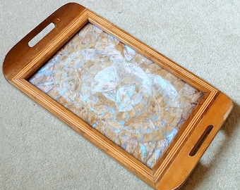 Vintage Butterfly Wing Tray Real Insect Wing Wooden Decorative Blue