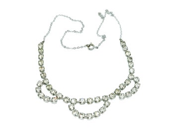 1950s Necklace Sparkly Jewellery Rhinestone Necklace 60s Style Crystals Clear Stones Cocktail Costume Party