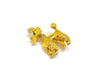 Vintage Poodle Brooch Gold Dog Brooch 1950s 60s Rhinestone Poodle Jewellery