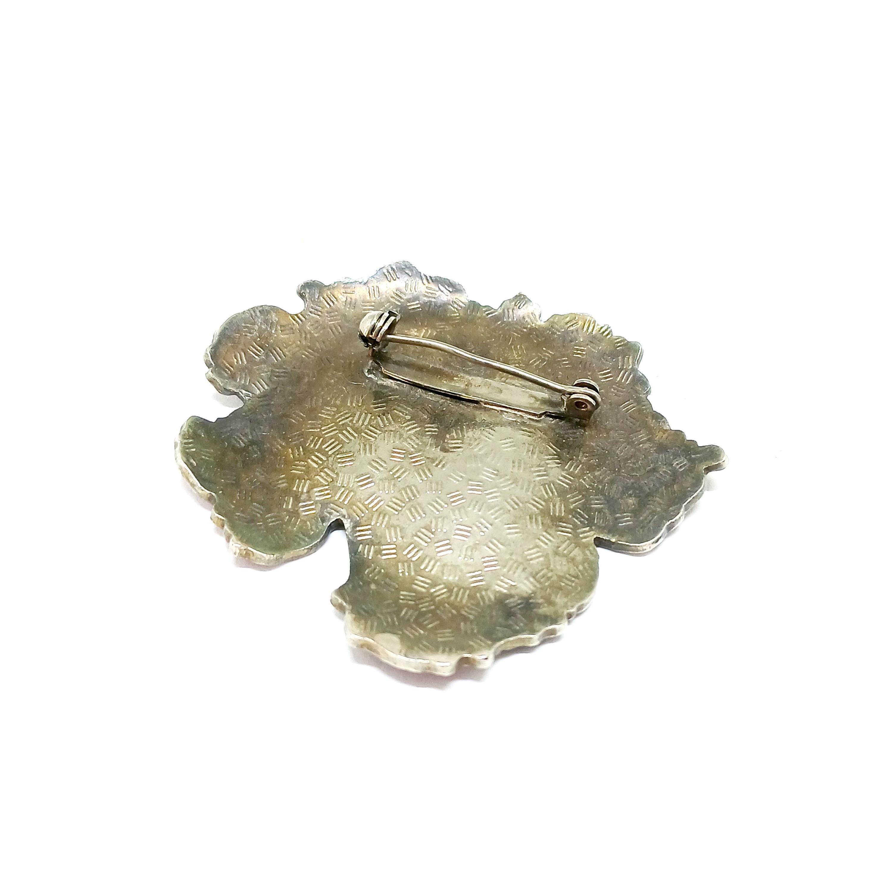 Broche Vintage En émail Cloisonné Hiboux - Bleu, Vert, Jaune Sur Ton Or - Bijou Ancien