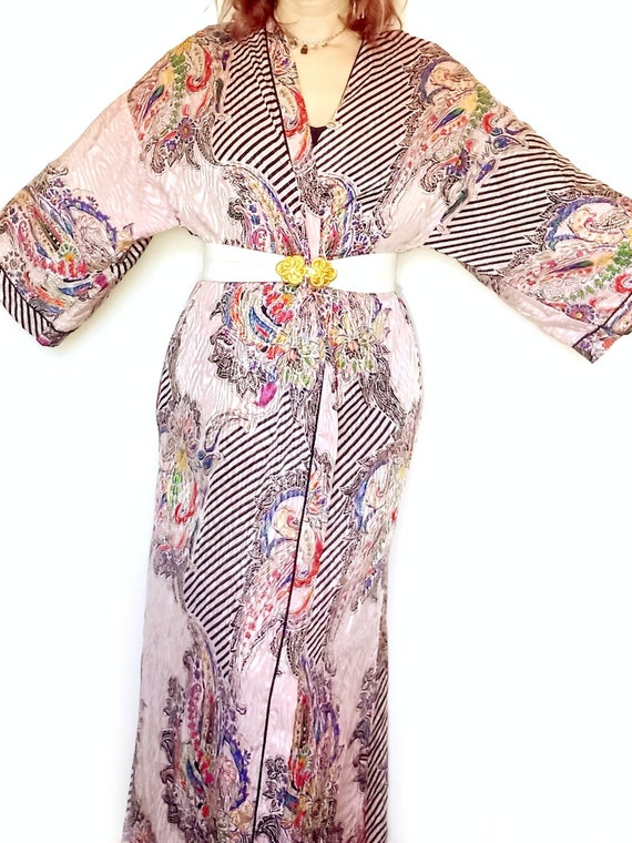 Vintage Kimono Robe Silky Vintage Dressing Gown P… - image 5