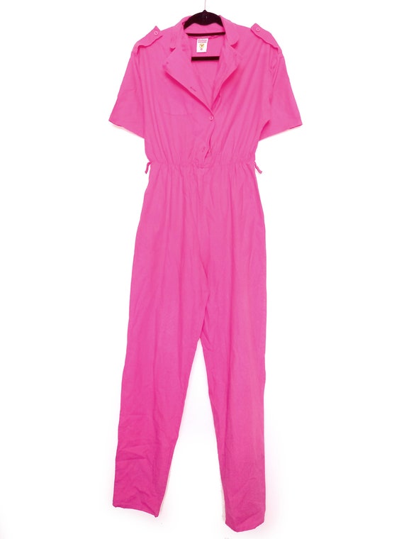 Vintage Jumpsuit Pink Cotton Boilersuit 1980s 90s… - image 7