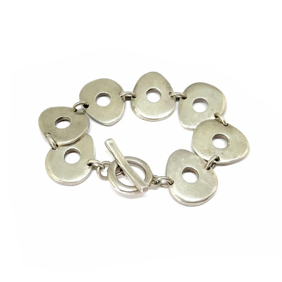 Chunky Solid Silver Bracelet Toggle Clasp 925 Vin… - image 1