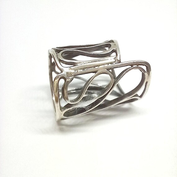 Statement Sterling Silver Ring Tall Wire Wave Des… - image 8