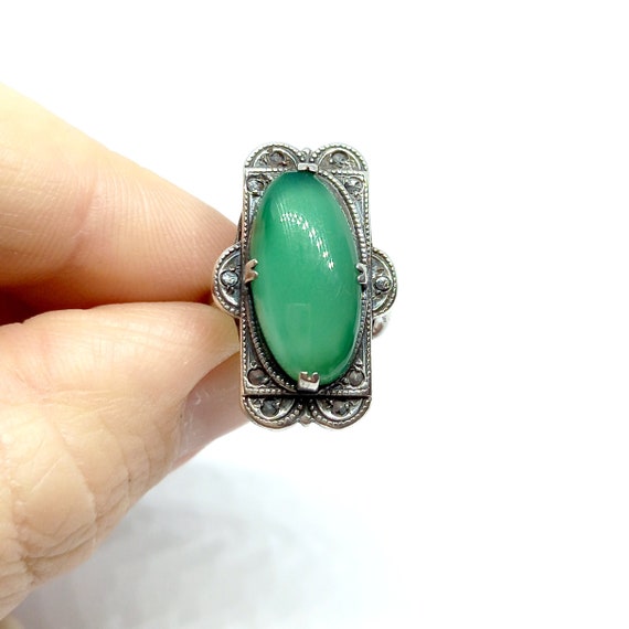 Art Deco Ring Sterling Silver Chrysoprase Ring Ma… - image 6
