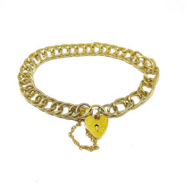 Vintage Pierre Cardin Heart Padlock Bracelet Gold Charm Bracelet Chunky Double Link