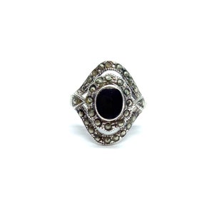 Art Deco Ring Sterling Silver Ring Marcasite Ring Black Onyx Stone Vintage 1930s 40s