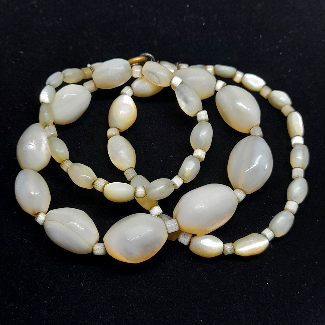 COLLIER ANCIEN 2 rangs Perles verre de bohême multicolore Vintage