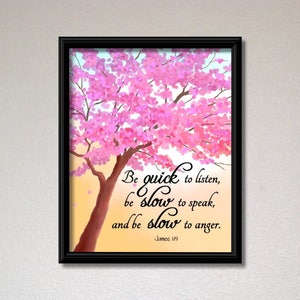 James 1:19, Bible verse sign, instant download scripture, encouragement quote, words of wisdom, autumn tree painting, spring, church decor