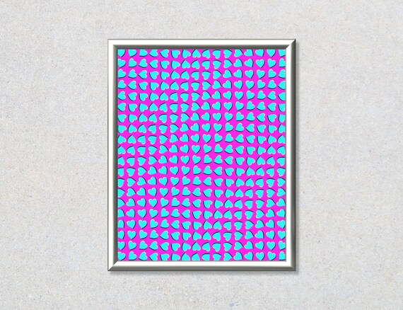 Romantic wall art, wedding decoration, bedroom decor wall, unique art prints, graphic design, heart, optical illusion, large poster art
