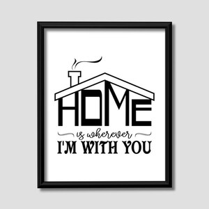 Home signs, Home is wherever I'm with you, home quote art inspirational, type poster printable, wall decor, housewarming gift, downloadable