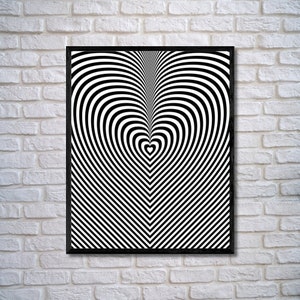 Art deco romantic, unique wall decor, contemporary art, printable gift for her, black and white, engagement gift, optical illusion, heart