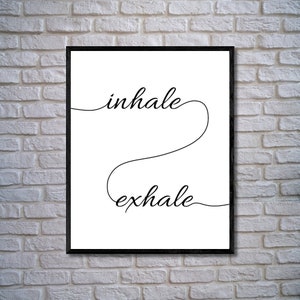 Inhale Exhale print, bedroom phrases, yoga studio decor, sayings, gym wall art, boho print, large poster, meditation, exercise, sport image 1
